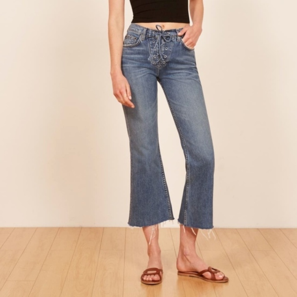 Reformation Mid Crop Flare Lace Up size 28 NWT